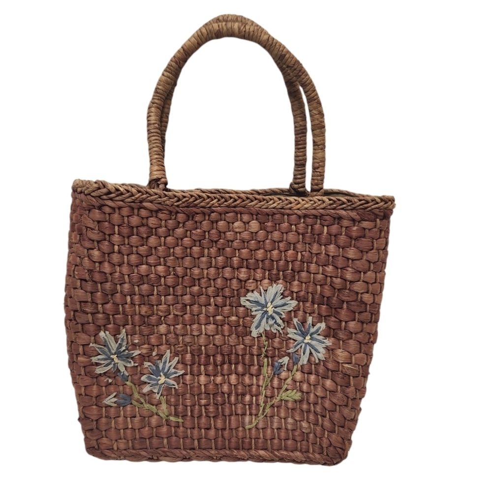 Corn Husk Floral Crossweave  Natural Tote